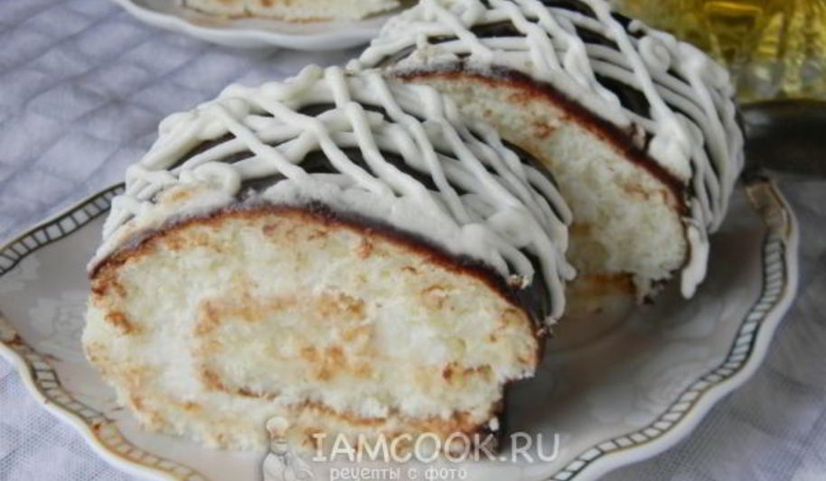 Рецепт бисквитный рулет со сливочно-творожным кремом и глазурью
