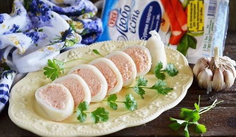 Рецепт кальмар, фаршированный крабовым муссом