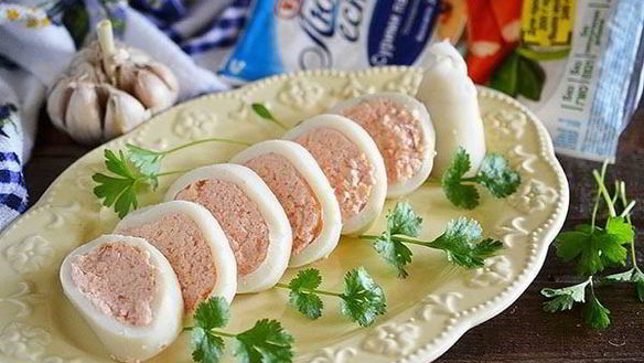 ШАГ 10. кальмар, фаршированный крабовым муссом