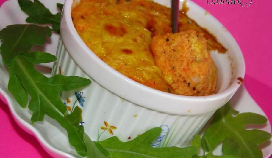 Рецепт нежное овощное суфле с курицей и сыром