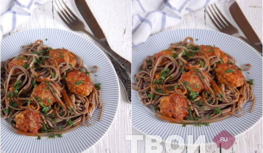 Рецепт гречневая лапша соба с фрикадельками