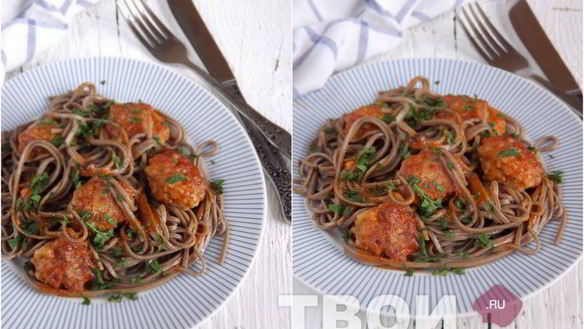 ШАГ 6. гречневая лапша соба с фрикадельками