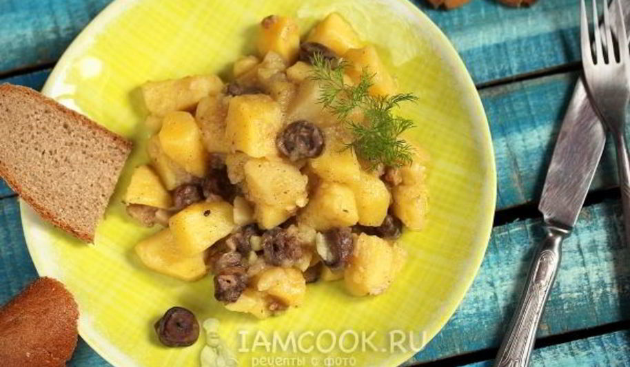 Рецепт картошка с куриными сердечками
