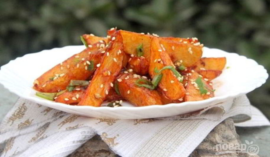 Рецепт хрустящая жареная картошка с медом и специями