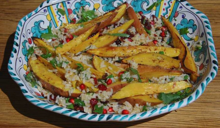 Рецепт рис с бататом, клюквой и гранатом