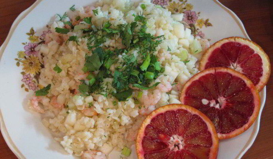 Рецепт рис с креветками и грушей