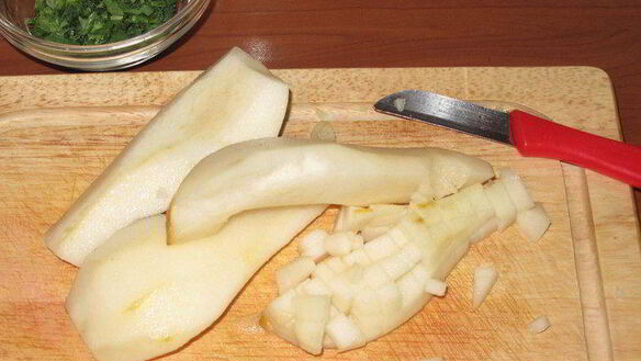 ШАГ 3. рис с креветками и грушей