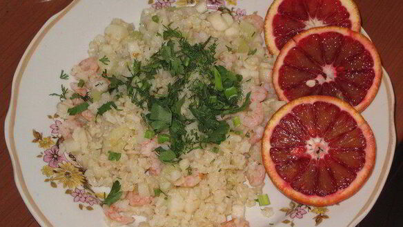 ШАГ 5. рис с креветками и грушей