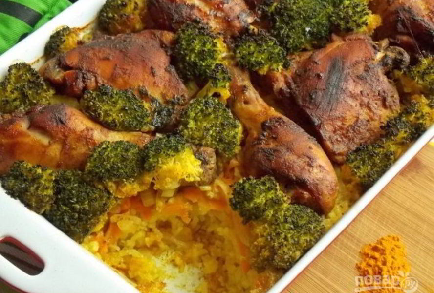 Рис с овощами и куриными ножками