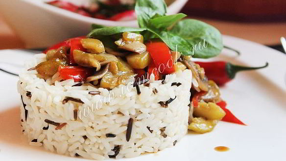 ШАГ 9. рис с шампиньонами и цуккини