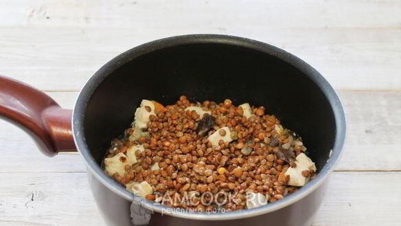 ШАГ 9. тушеная чечевица с опятами и куриным филе