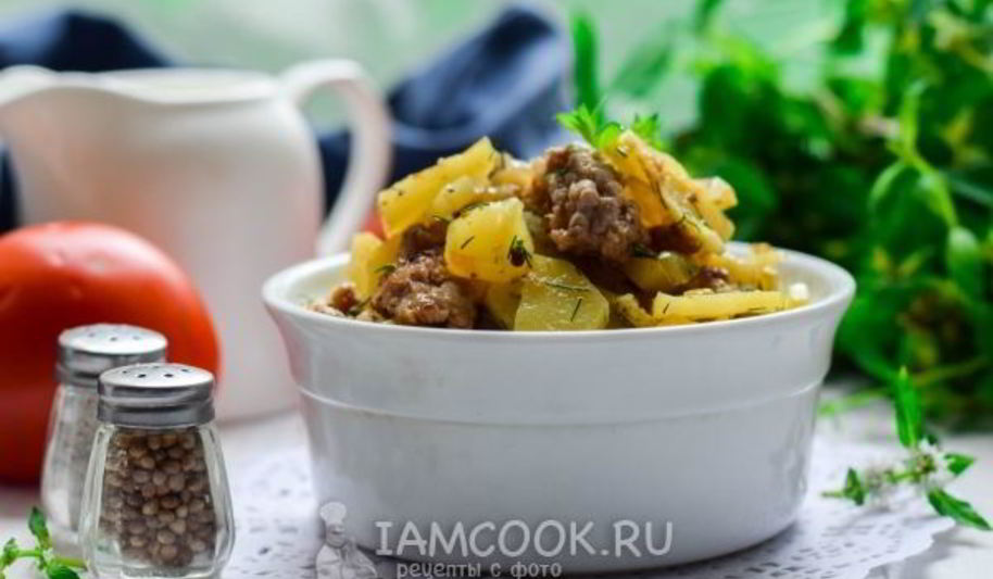 Рецепт жареная картошка с фаршем на сковороде