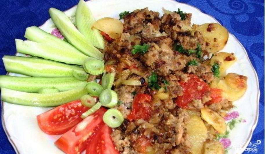Рецепт жареная картошка с фаршем