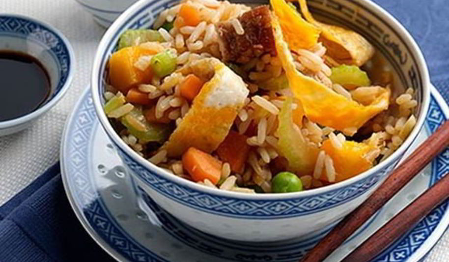 Рецепт жареный рис со свининой и манго