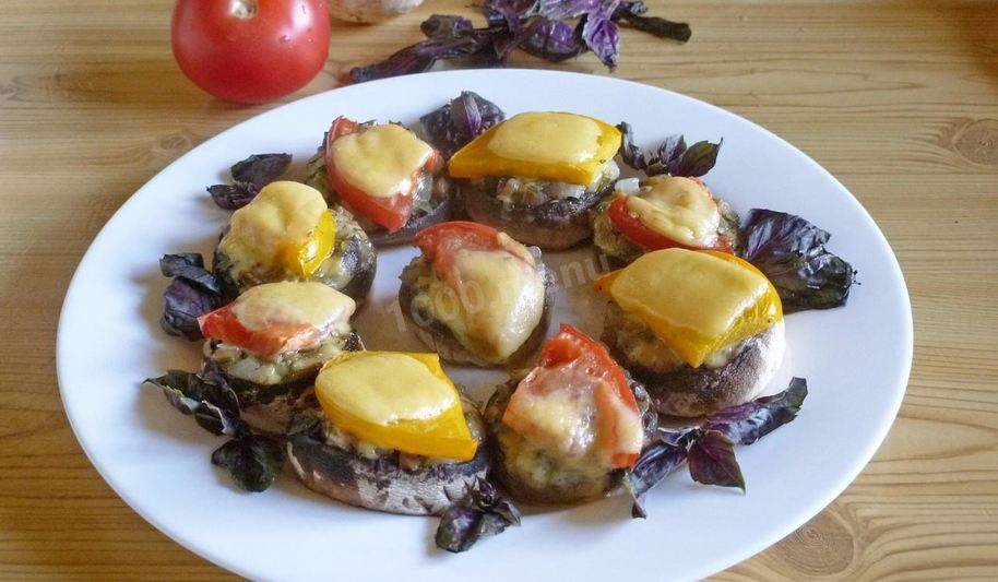 Рецепт грибы с сыром и помидорами в духовке