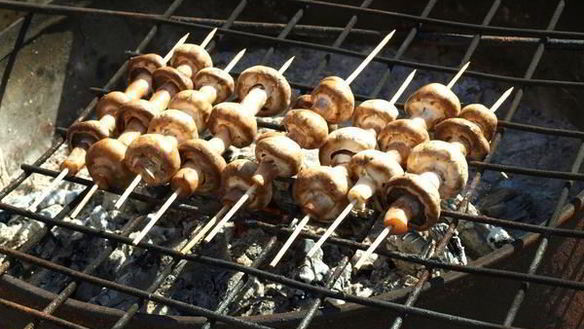 ШАГ 3. шампиньоны на шпажках на мангале