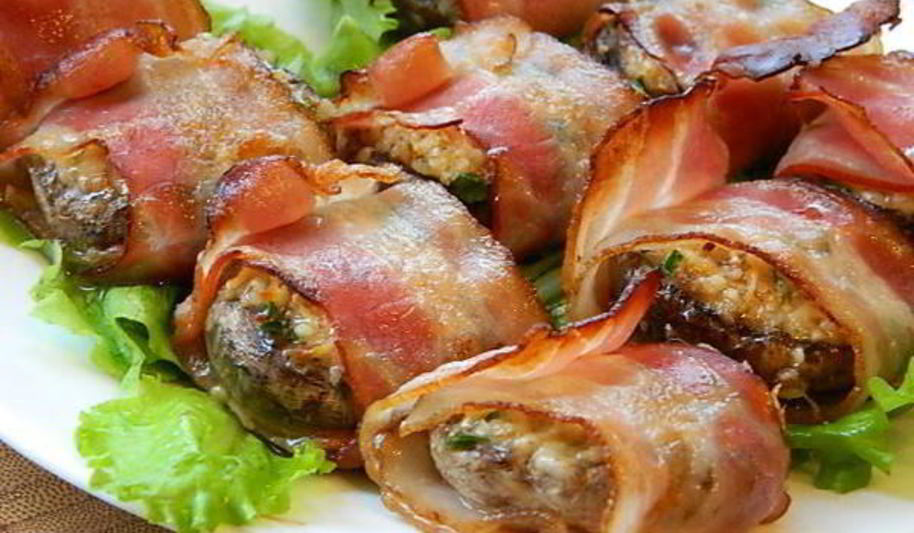 Рецепт шампиньоны с орехово-сырной начинкой, в беконе