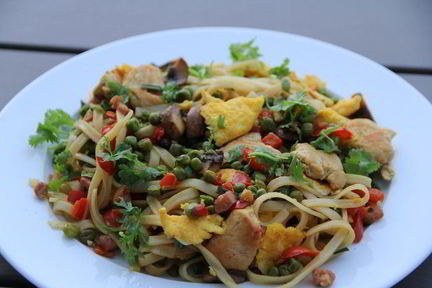 Лапша с курицей и овощами по-сингапурски