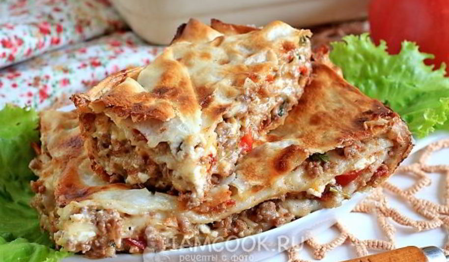 Рецепт лазанья из лаваша с фаршем и сметанным соусом