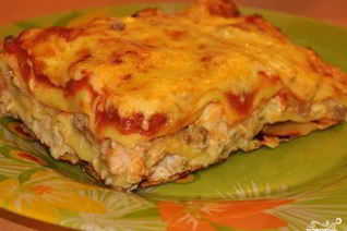 Лазанья с курицей и шампиньонами