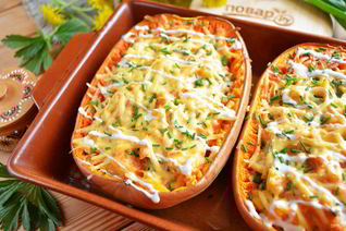 Фаршированная тыква-спагетти курицей