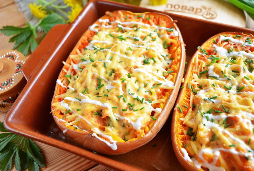Фаршированная тыква-спагетти курицей