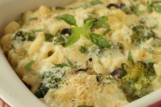 Гратен из макарон, куриной грудки и брокколи