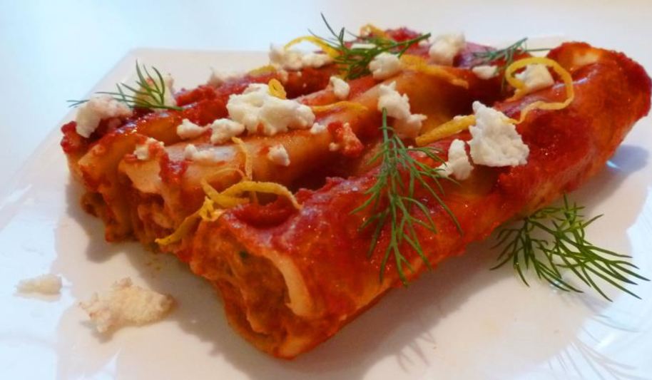 Рецепт каннеллони с рыбой, грибами и адыгейским сыром