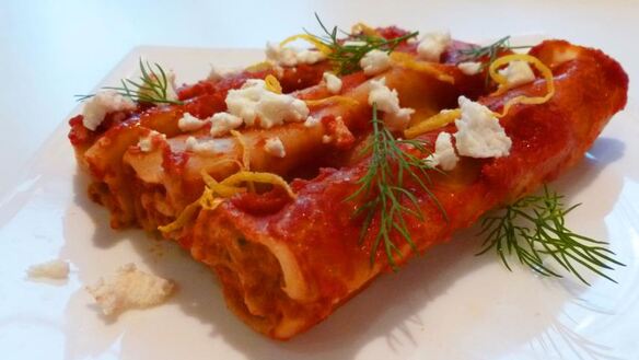 ШАГ 5. каннеллони с рыбой, грибами и адыгейским сыром