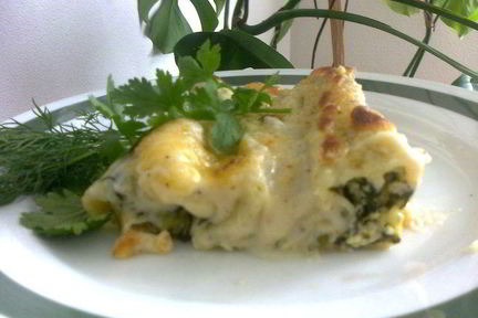 Каннелони с рикотой и шпинатом под бешамелем