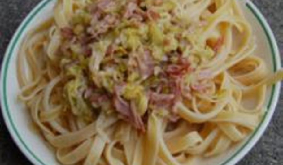 Рецепт макароны с ветчиной и луком пореем