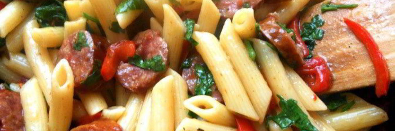 Паста с краковской колбасой и сладким перцем