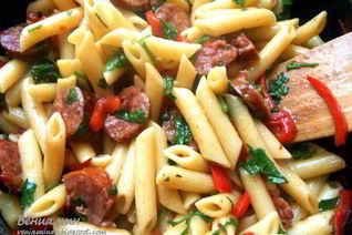 Паста с краковской колбасой и сладким перцем