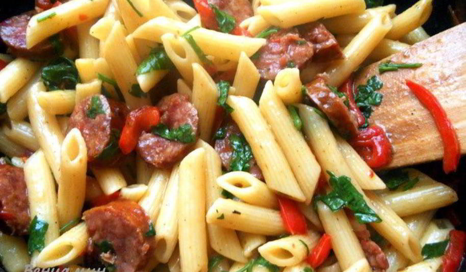 Рецепт паста с краковской колбасой и сладким перцем
