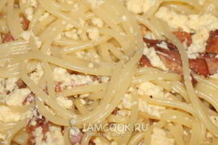 Спагетти карбонара со сливками и жареным беконом