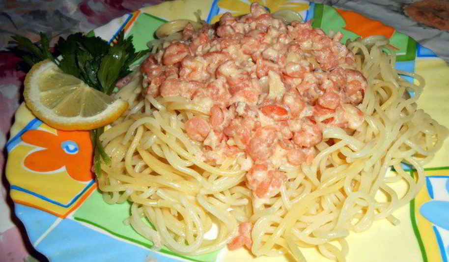Рецепт спагетти с креветками в сливочно-чесночном соусе