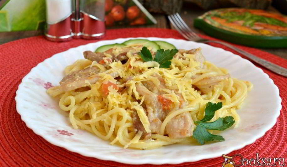 Рецепт спагетти со свиной грудинкой и яично-сливочным соусом