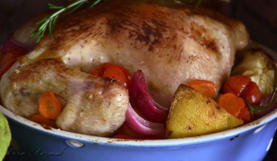 Рецепт горчично-медовая курица с овощами и розмарином