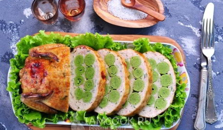 Рецепт курица по-царски, фаршированная блинами