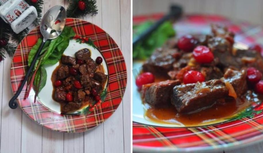 Рецепт телятина тушенная в пиве с клюквой и вялеными помидорами