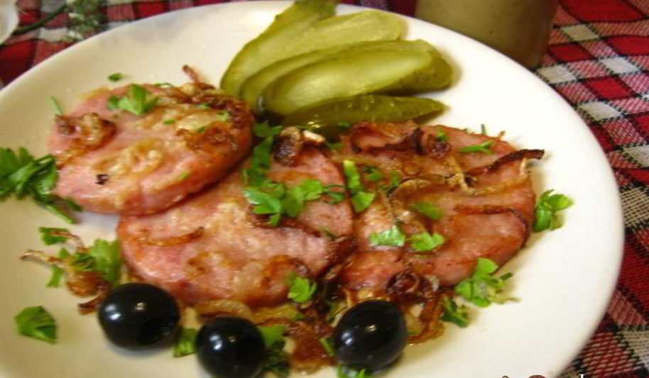 Рецепт ветчина, жареная с горчицей и луком