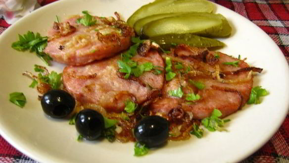 ШАГ 6. ветчина, жареная с горчицей и луком