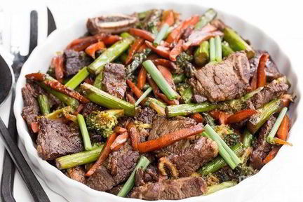 Жареное мясо с овощами