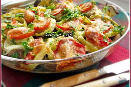 Баклажаны с мясом и овощами