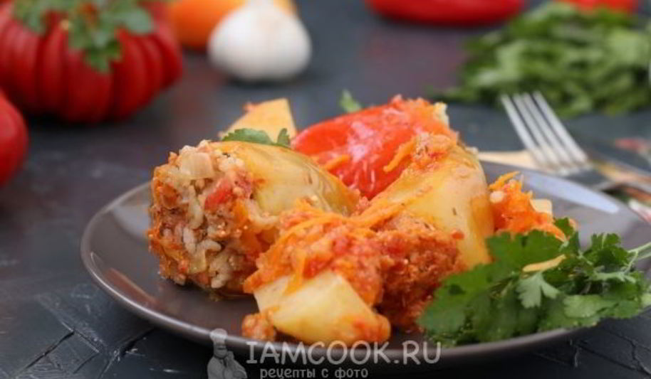 Рецепт фаршированный мясом перец с картофелем