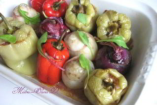 Запеченные овощи, фаршированные мясом и каперсами