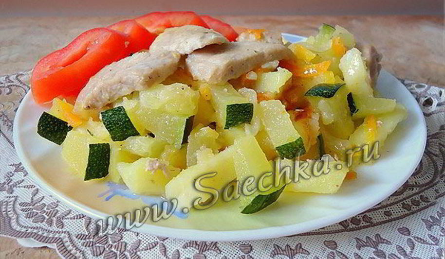 Рецепт жареные кабачки с картофелем и мясом