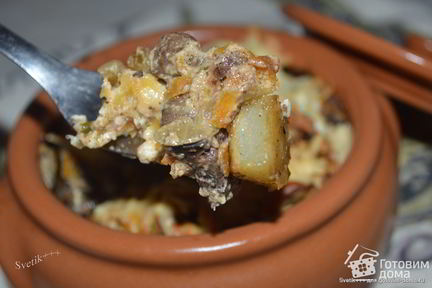 Горшочки с печенью и картошкой