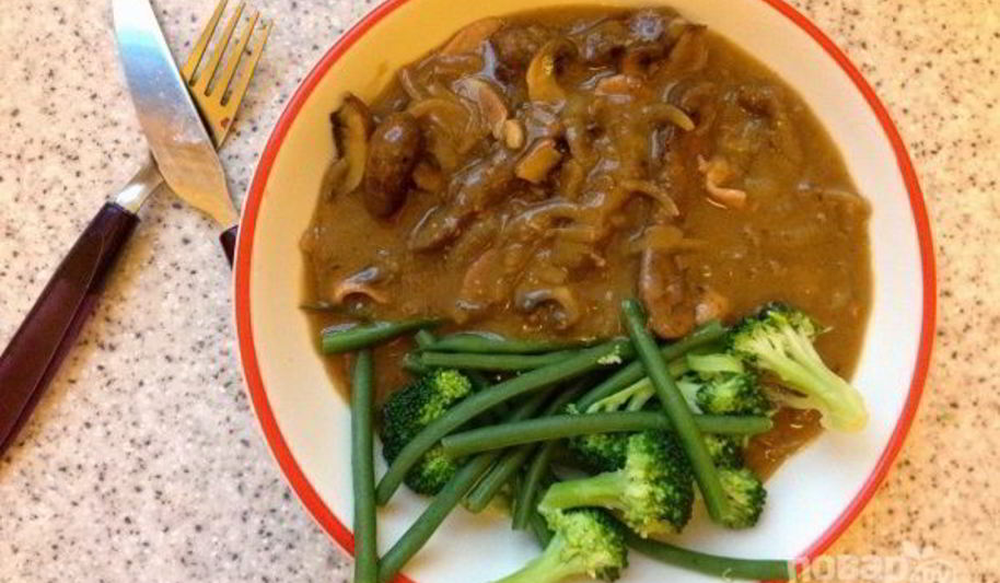 Рецепт говяжьей печени с грибами