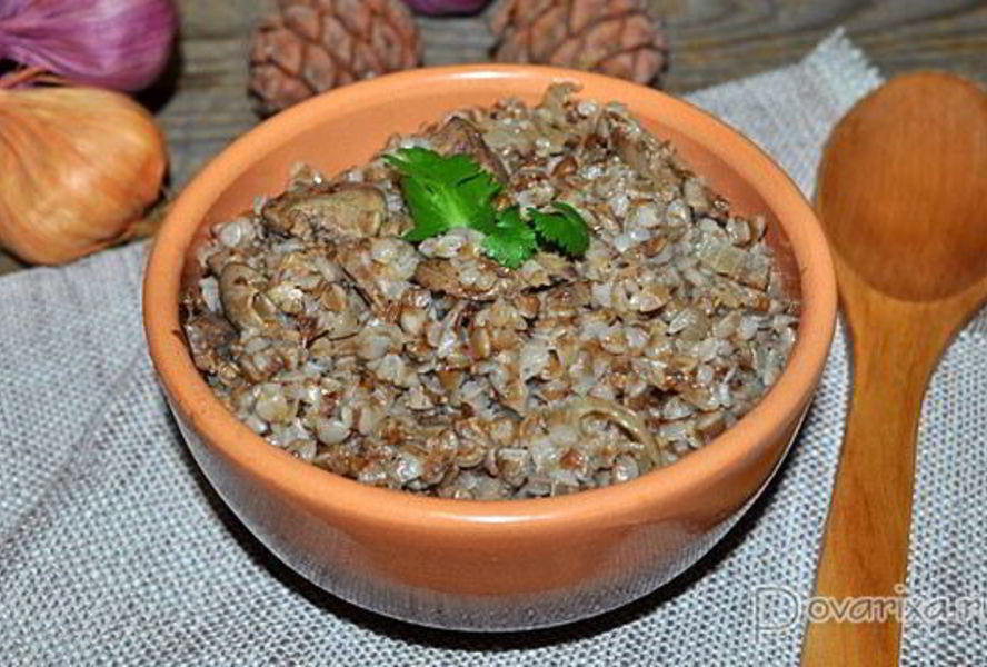 Греча с куриной печенью